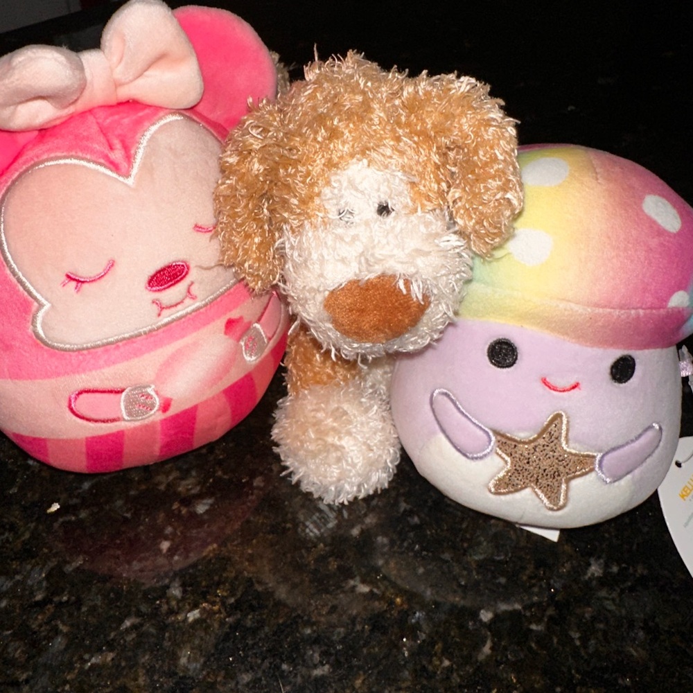 Disney Pink Mouse Plush, Ty Doogie Dog Plush, Squishmallows Mahdi Mushroom Lot